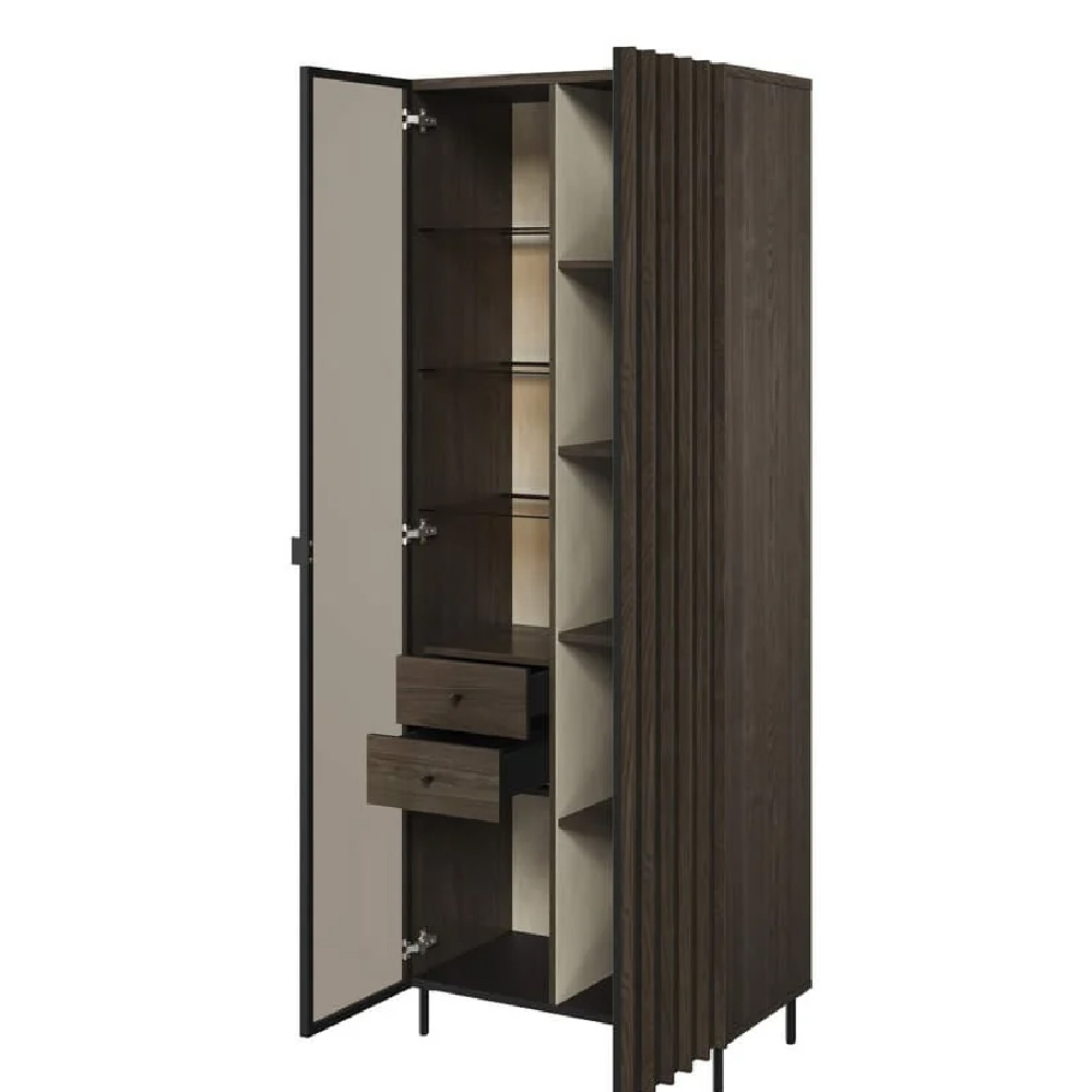 Prato Wooden Display Cabinet With 2 Doors In Portland Ash With LED