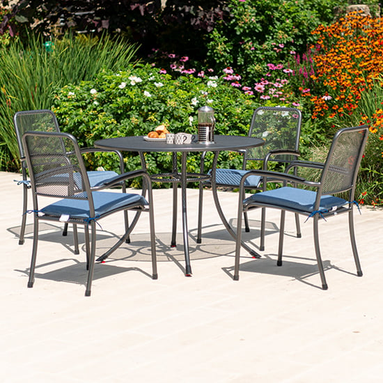 Product photograph of Prats Outdoor 1050mm Dining Table With 4 Armchairs In Blue from Furniture in Fashion
