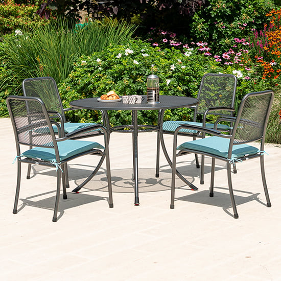 Product photograph of Prats Outdoor 1050mm Dining Table With 4 Armchairs In Jade from Furniture in Fashion