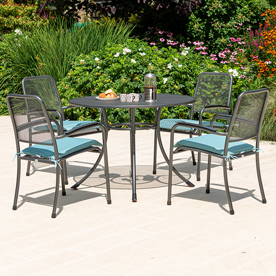 Read more about Prats outdoor 1050mm dining table with 4 armchairs in jade