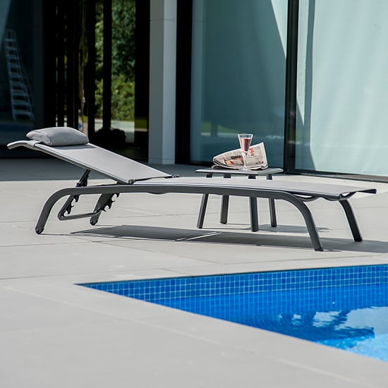 Product photograph of Prats Outdoor Adjustable Sunbed With Side Table In Grey from Furniture in Fashion