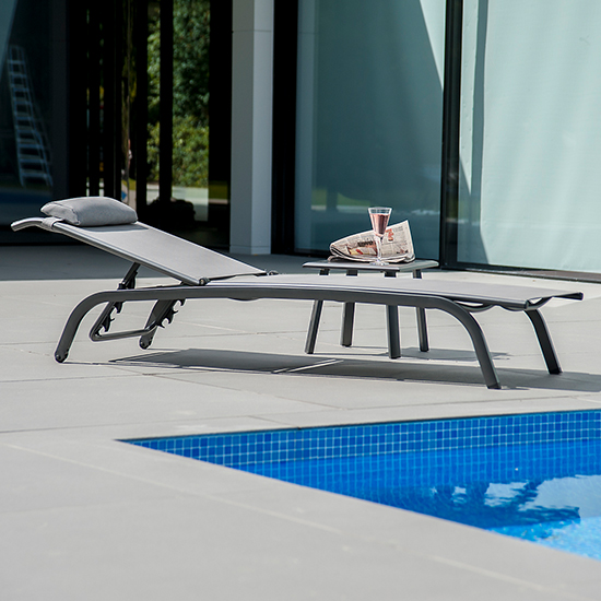 Read more about Prats outdoor adjustable sunbed with side table in grey