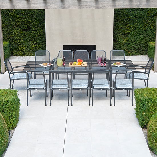 Photo of Prats outdoor extending dining table with 10 chairs in charcoal