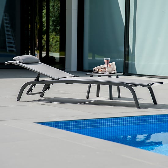 Product photograph of Prats Outdoor Metal Adjustable Stacking Sunbed In Grey from Furniture in Fashion