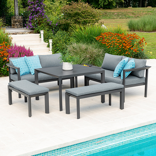 Prats Outdoor Metal Lounge Dining Set In Grey Furniture in Fashion