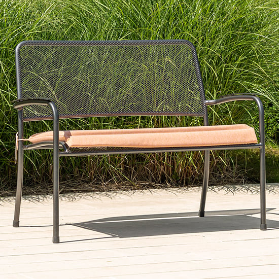 Prats Outdoor Seating Bench In Grey With Ochre Cushion_1