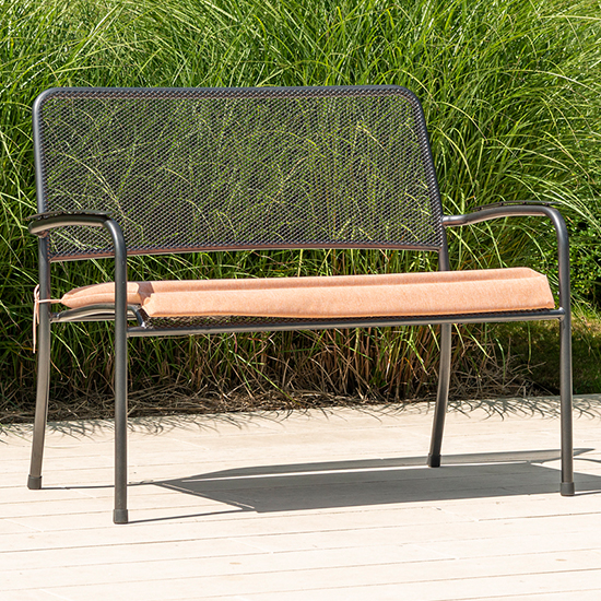 Product photograph of Prats Outdoor Seating Bench In Grey With Ochre Cushion from Furniture in Fashion