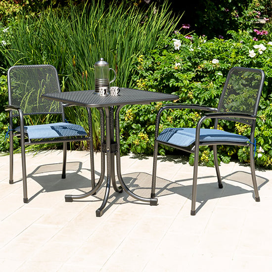 Product photograph of Prats Outdoor Square Bistro Table With 2 Armchairs In Blue from Furniture in Fashion