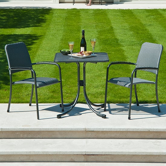 Product photograph of Prats Outdoor Square Bistro Table With 2 Armchairs In Grey from Furniture in Fashion