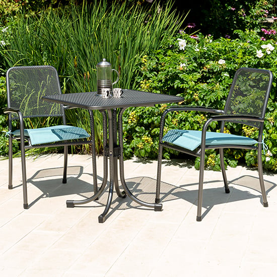 Photo of Prats outdoor square bistro table with 2 armchairs in jade