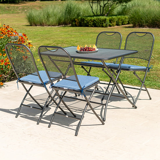 Photo of Prats outdoor square dining table with 4 chairs in blue