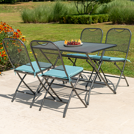 Read more about Prats outdoor square dining table with 4 chairs in jade