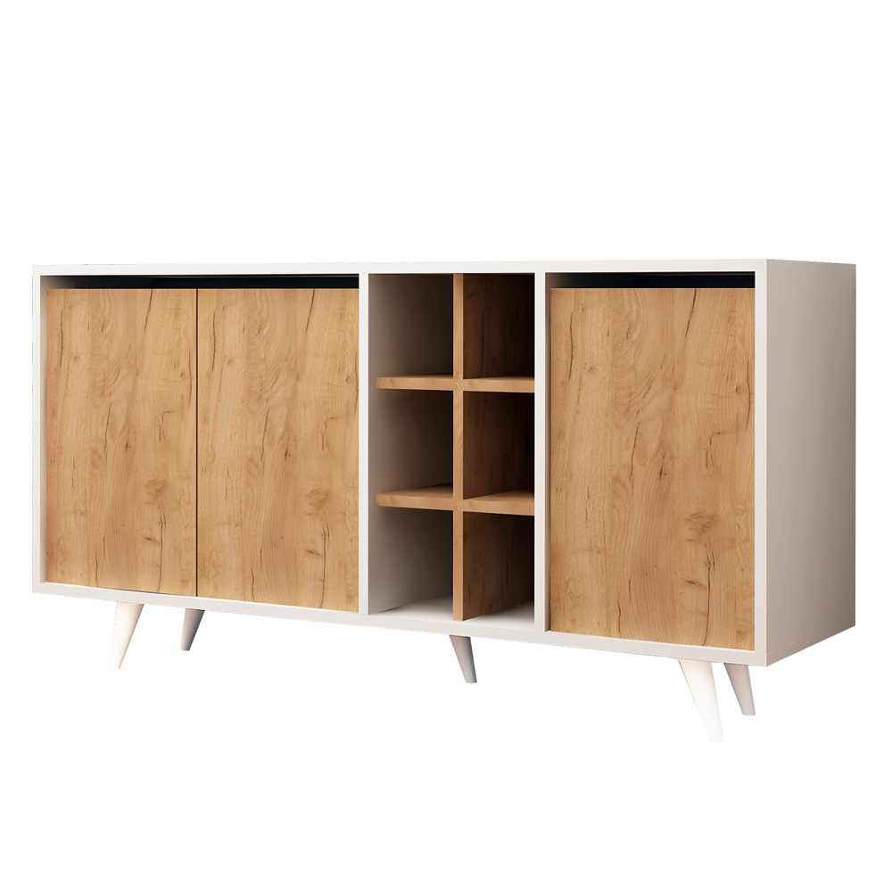 Prava Wooden Sideboard with 3 Doors in White and Oak