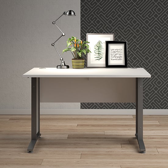 Photo of Prax 120cm computer desk in white with silver grey legs