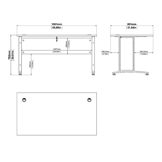Prax 150cm Computer Desk In Oak With White Legs