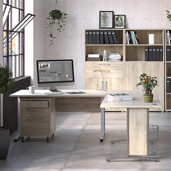 Prax 150cm Computer Desk In Oak With White Legs