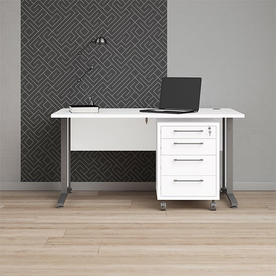 Prax 150cm Computer Desk In White With Silver Grey Legs