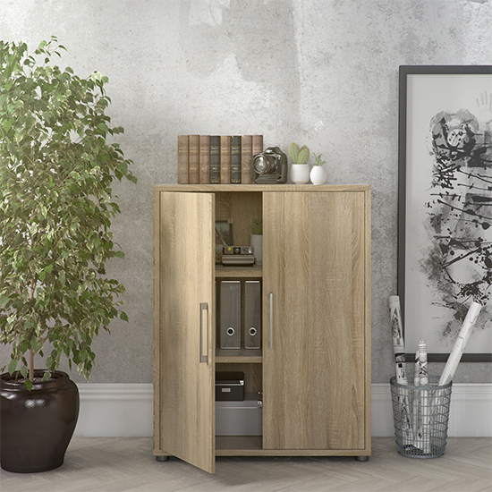 Prax 2 Doors 2 Shelves Office Storage Cabinet In Oak