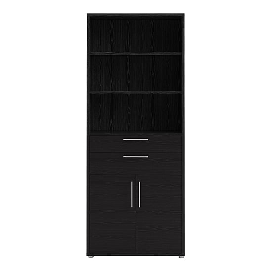 Prax Tall 2 Drawers 2 Doors Office Storage Cabinet In Black_2