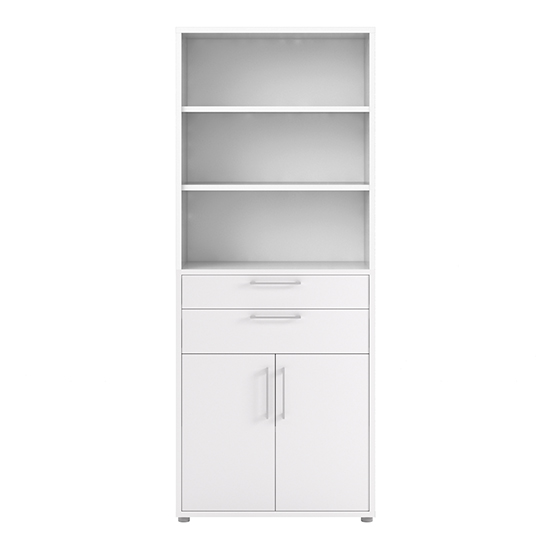 Prax Tall 2 Drawers 2 Doors Office Storage Cabinet In White