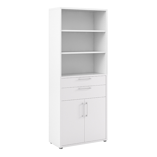 Prax Tall 2 Drawers 2 Doors Office Storage Cabinet In White