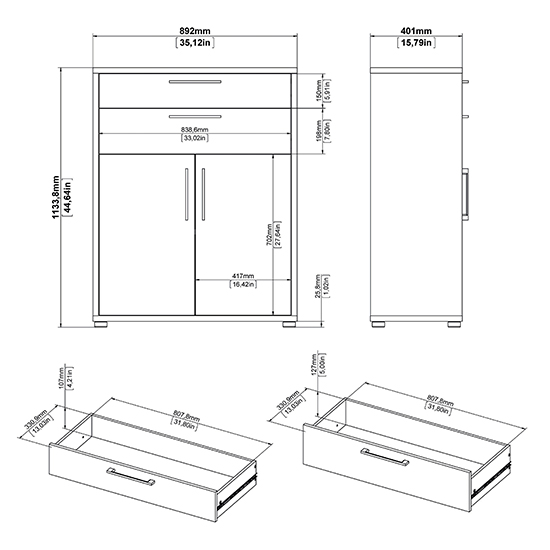 Prax Tall 2 Drawers 2 Doors Office Storage Cabinet In White