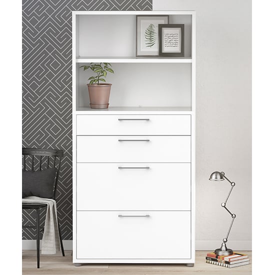 Prax 4 Shelves 2 Drawers Office Storage Cabinet In White