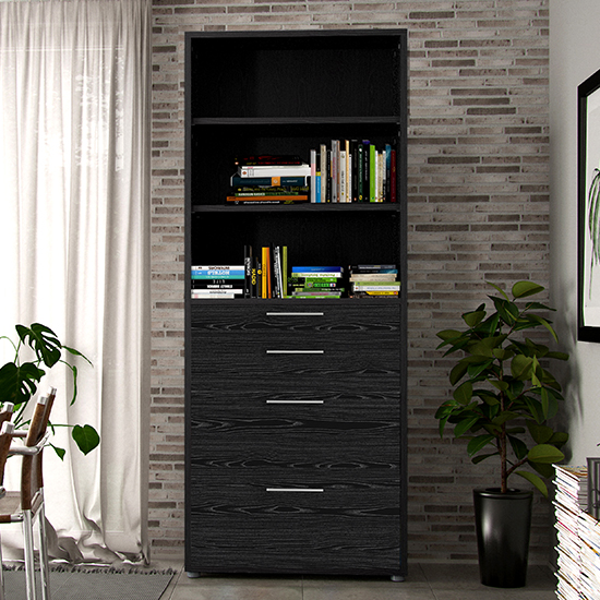 Product photograph of Prax 5 Shelves 2 Drawers Office Storage Cabinet In Black from Furniture in Fashion