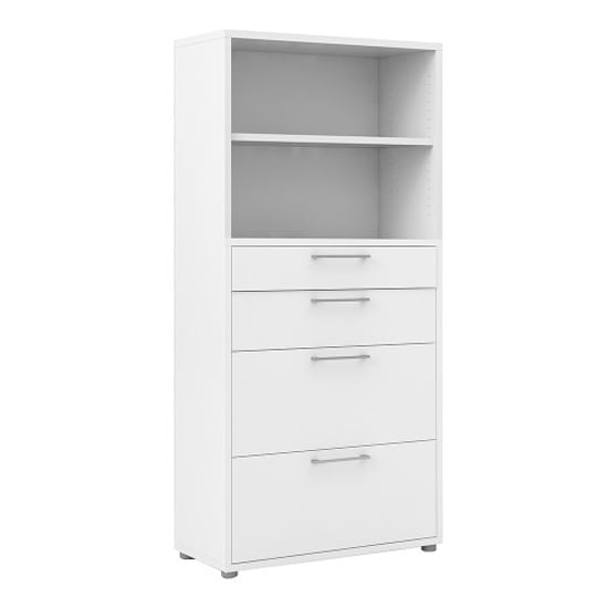 Read more about Prax wooden bookcase with 1 shelf 4 drawers in white