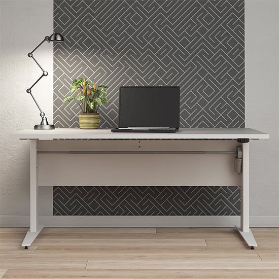 Read more about Prax electric 150cm computer desk in white with silver grey legs