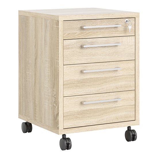 Prax Mobile Office Pedestal In Oak With 4 Drawers_2