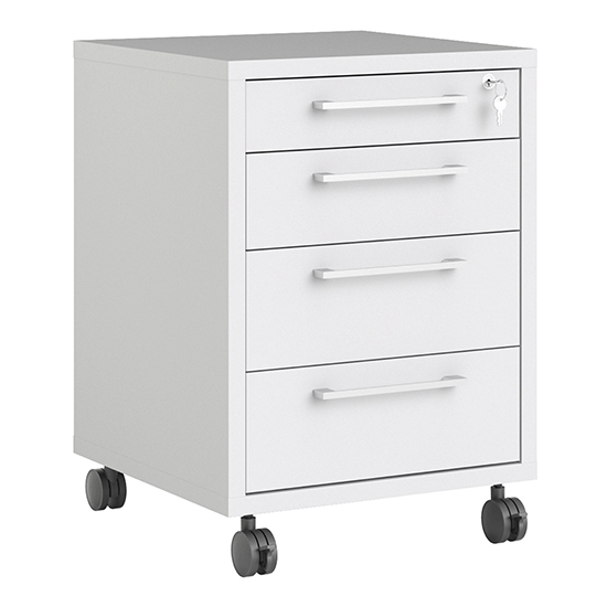 Prax Mobile Office Pedestal In White With 4 Drawers_2