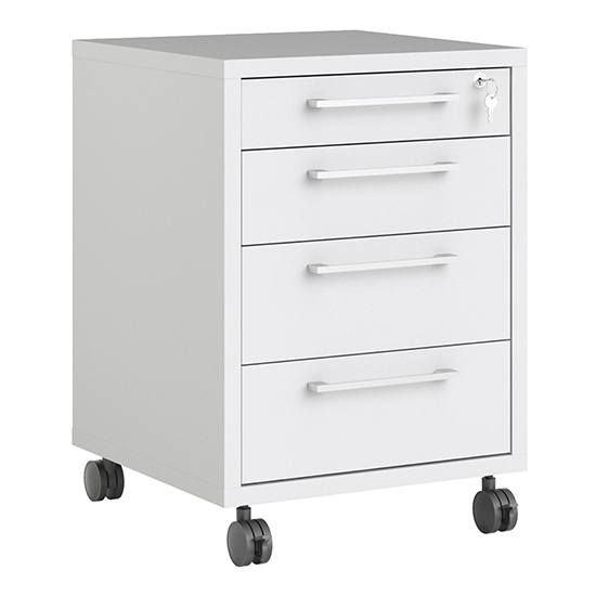 Prax Mobile Office Pedestal In White With 4 Drawers