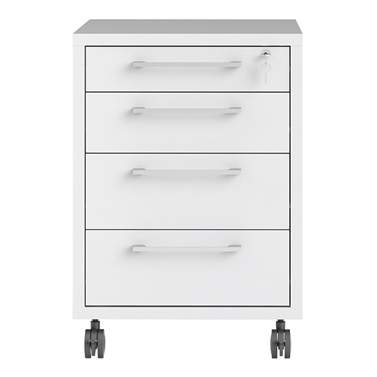 Prax Mobile Office Pedestal In White With 4 Drawers