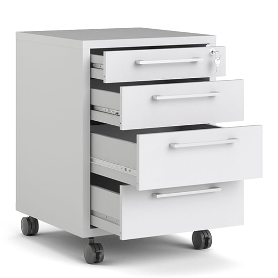 Prax Mobile Office Pedestal In White With 4 Drawers_4