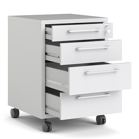 Prax Mobile Office Pedestal In White With 4 Drawers