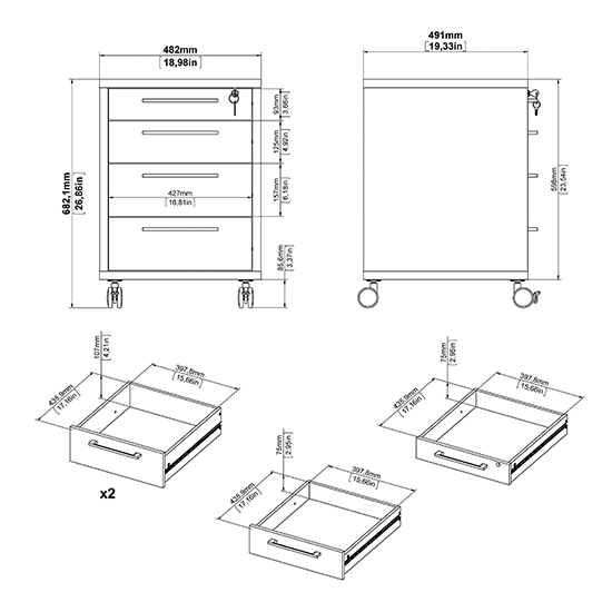 Prax Mobile Office Pedestal In White With 4 Drawers