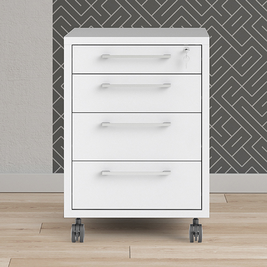 Read more about Prax mobile office pedestal in white with 4 drawers