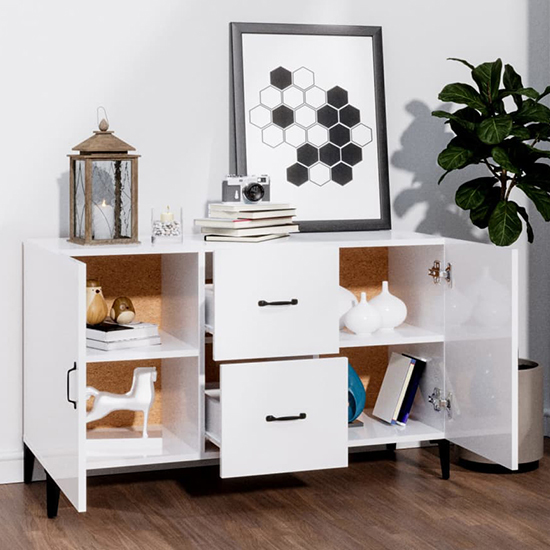 Precia High Gloss Sideboard With 2 Door 2 Drawer In White_2