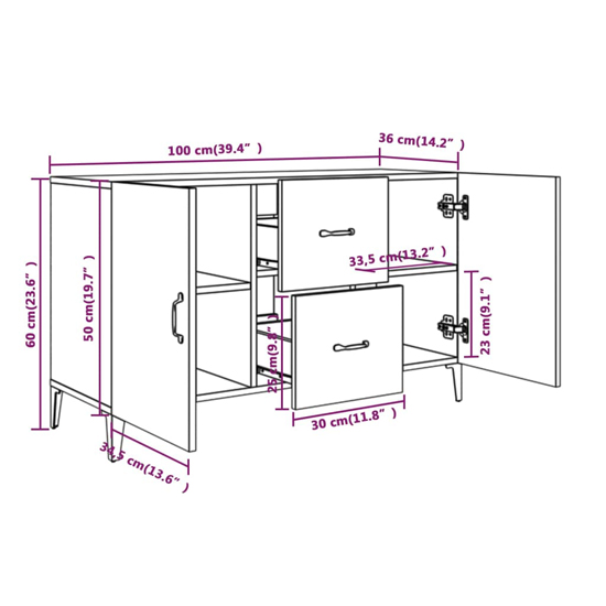 Precia High Gloss Sideboard With 2 Door 2 Drawer In White_6