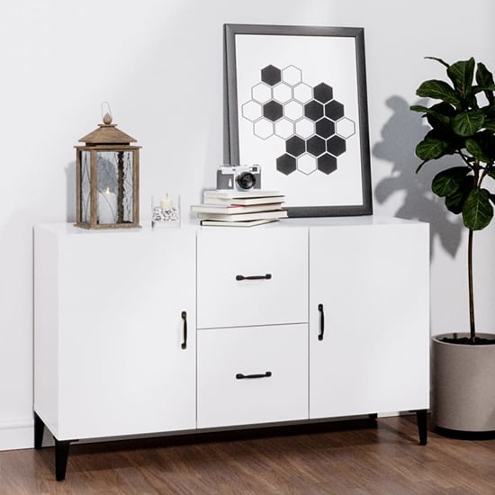 Precia High Gloss Sideboard With 2 Door 2 Drawer In White_1