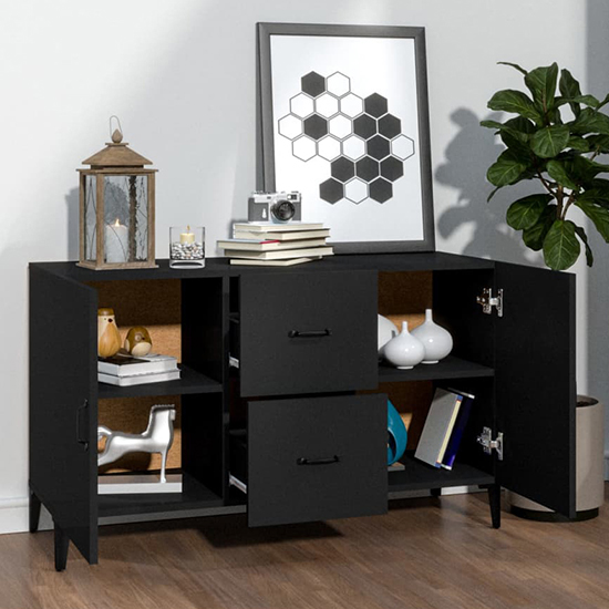 Precia Wooden Sideboard With 2 Door 2 Drawer In Black