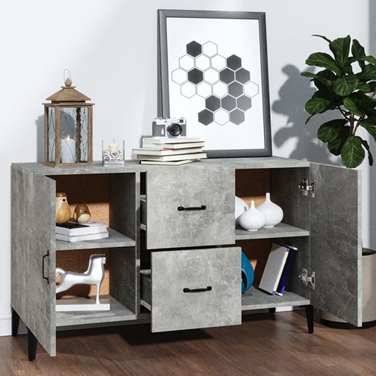 Precia Wooden Sideboard With 2 Door 2 Drawer In Concrete Effect