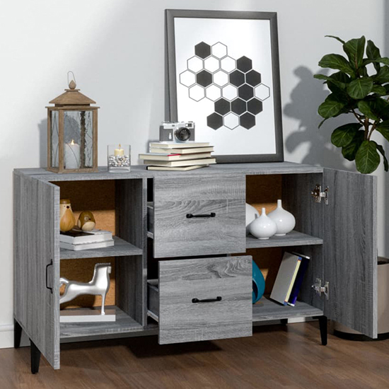 Precia Wooden Sideboard With 2 Door 2 Drawer In Grey Sonoma Oak