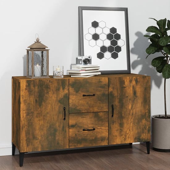Product photograph of Precia Wooden Sideboard With 2 Door 2 Drawer In Smoked Oak from Furniture in Fashion