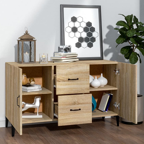 Precia Wooden Sideboard With 2 Door 2 Drawer In Sonoma Oak