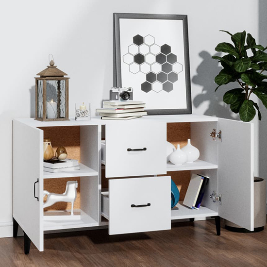 Precia Wooden Sideboard With 2 Door 2 Drawer In White