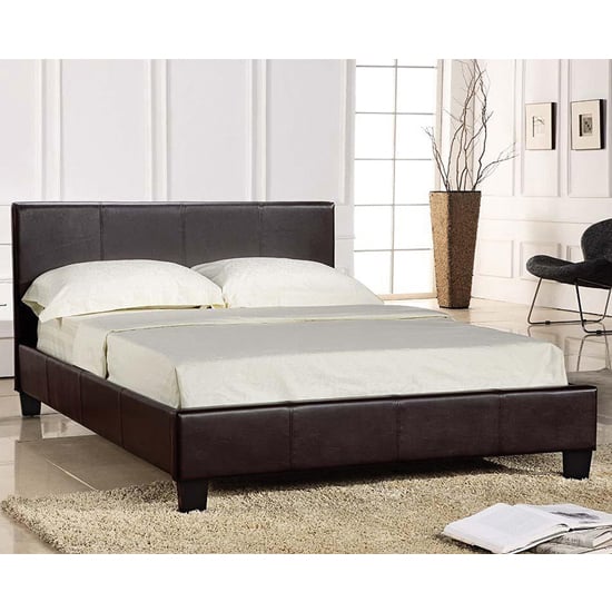 Prescot Faux Leather Double Bed In Brown