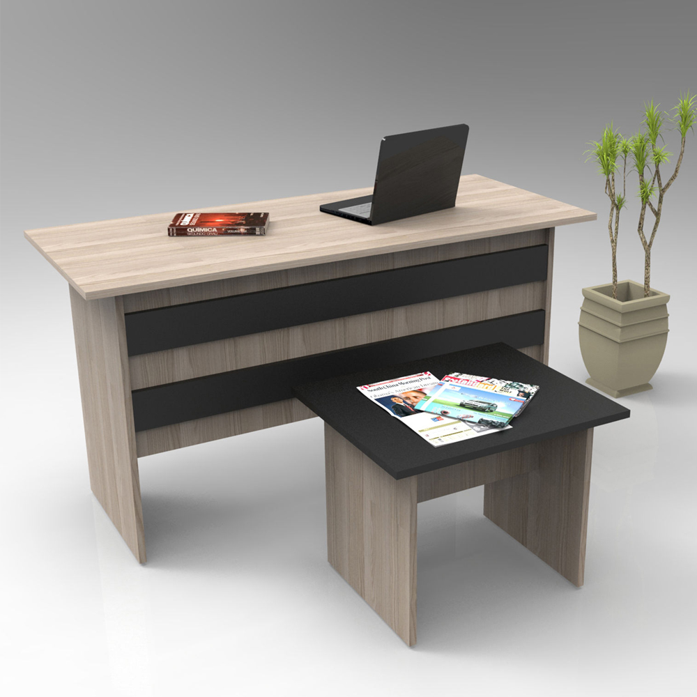 Prescott Wooden Computer Desk with Coffee Table Set in Oak and Black