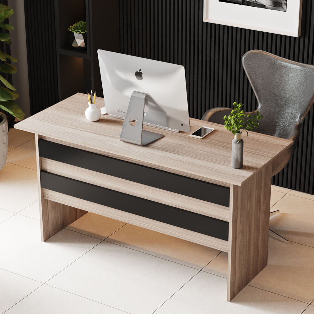 Prescott Wooden Computer Desk with Coffee Table Set in Oak and Black